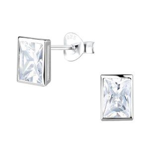 Baguette Cubic Zirconia Sterling Silver Stud Earrings 4x6mm